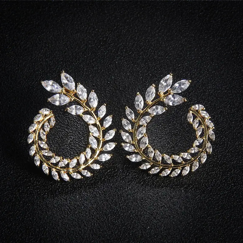 Trendy Leaf Charm Cubic Zirconia Bracelet & Bangles for Bride Bracelets Jewelry Sliver Color Clear CZ Crystal Bangles for Women