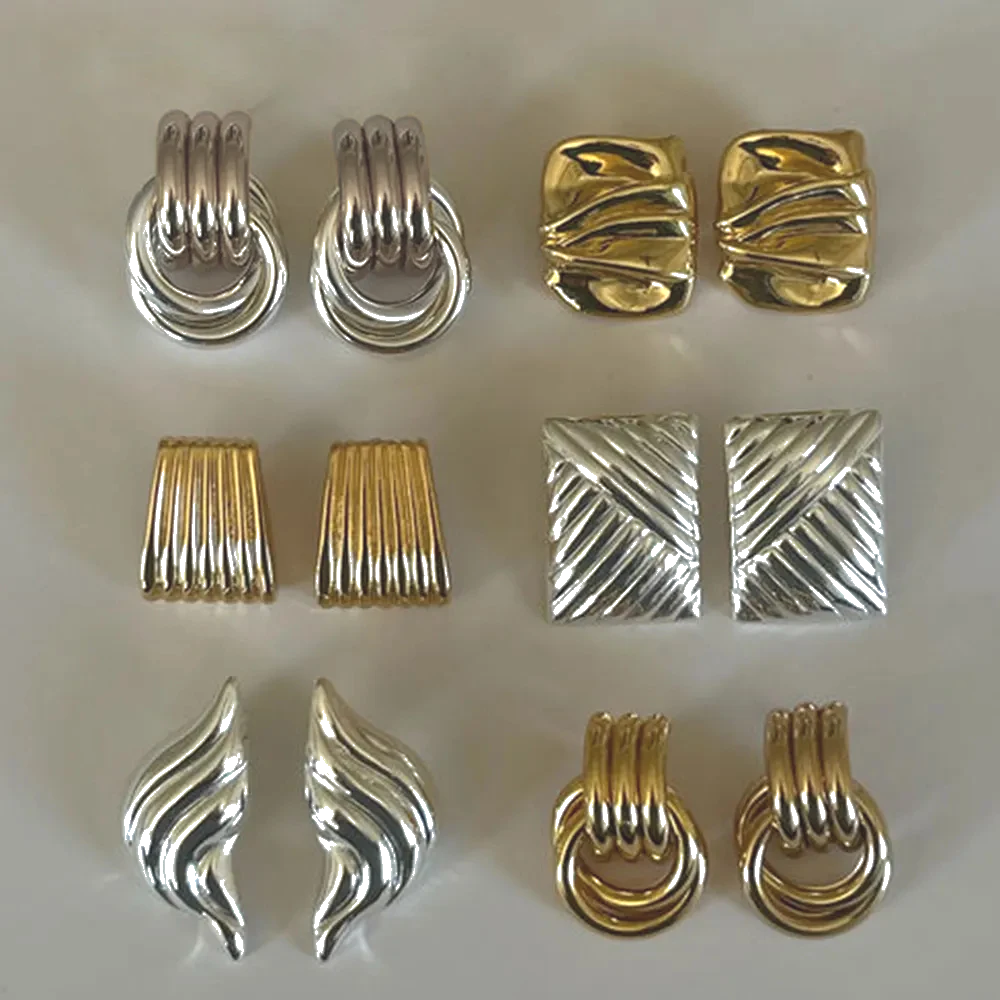 Vintage Texture Gold Plated Stainless Steel Earrings for Women Geometric Circle Twist Statement Earring Fashion Jewelry Bijoux