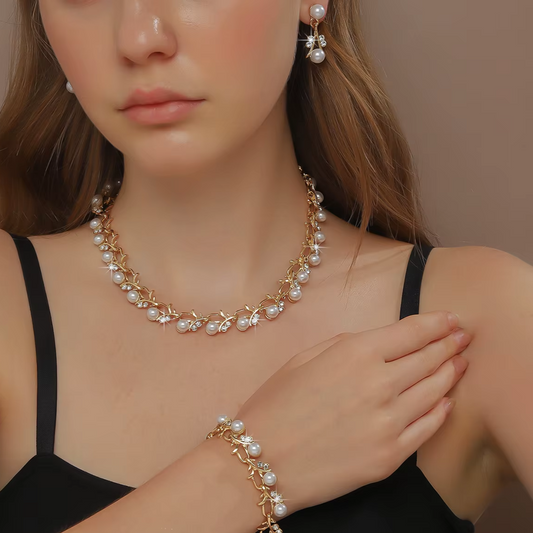 4Pcs Pearl Rhinestone Jewellery Set