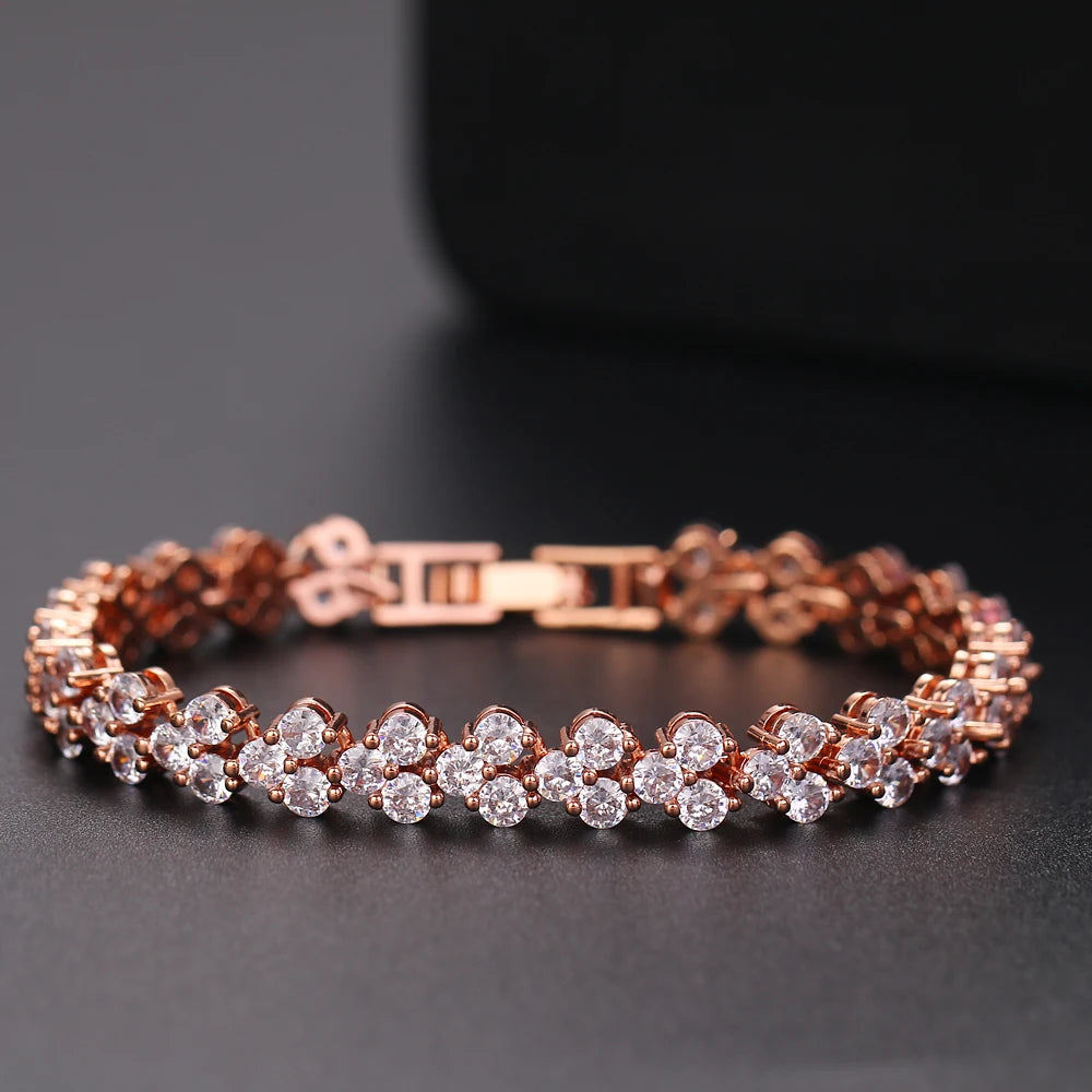 Trendy Leaf Charm Cubic Zirconia Bracelet & Bangles for Bride Bracelets Jewelry Sliver Color Clear CZ Crystal Bangles for Women