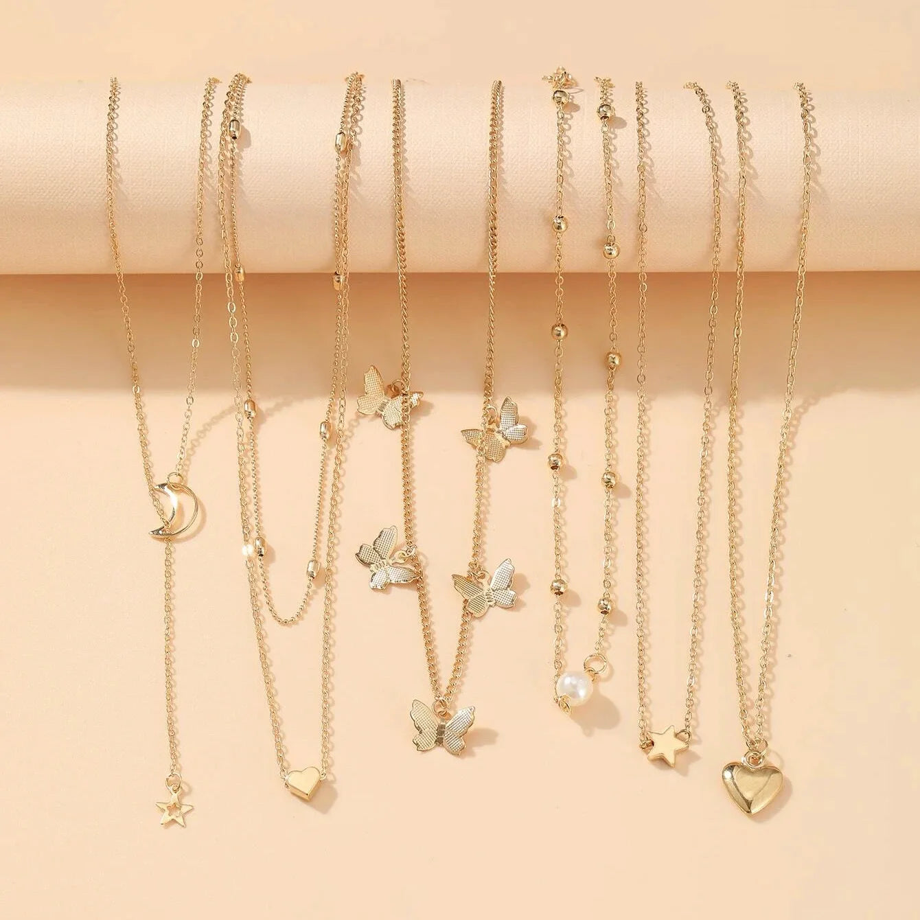6PCS Necklace Set, Simple Temperament with Lovely Butterflies, Star Moon Charms