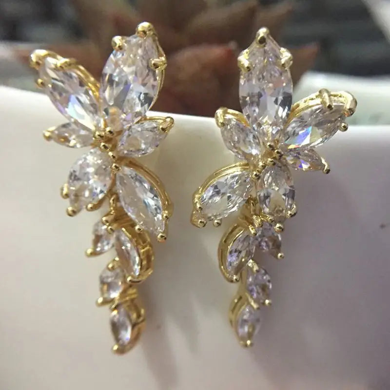 Trendy Leaf Charm Cubic Zirconia Bracelet & Bangles for Bride Bracelets Jewelry Sliver Color Clear CZ Crystal Bangles for Women
