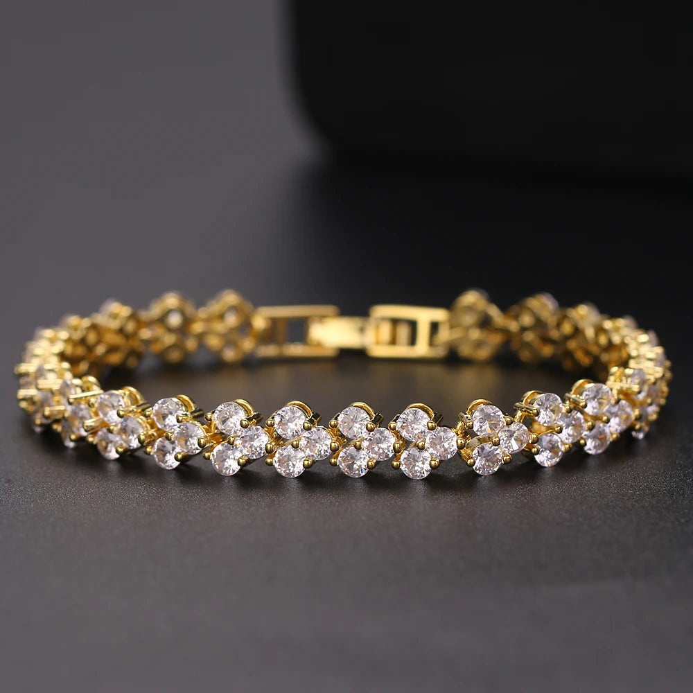 Trendy Leaf Charm Cubic Zirconia Bracelet & Bangles for Bride Bracelets Jewelry Sliver Color Clear CZ Crystal Bangles for Women