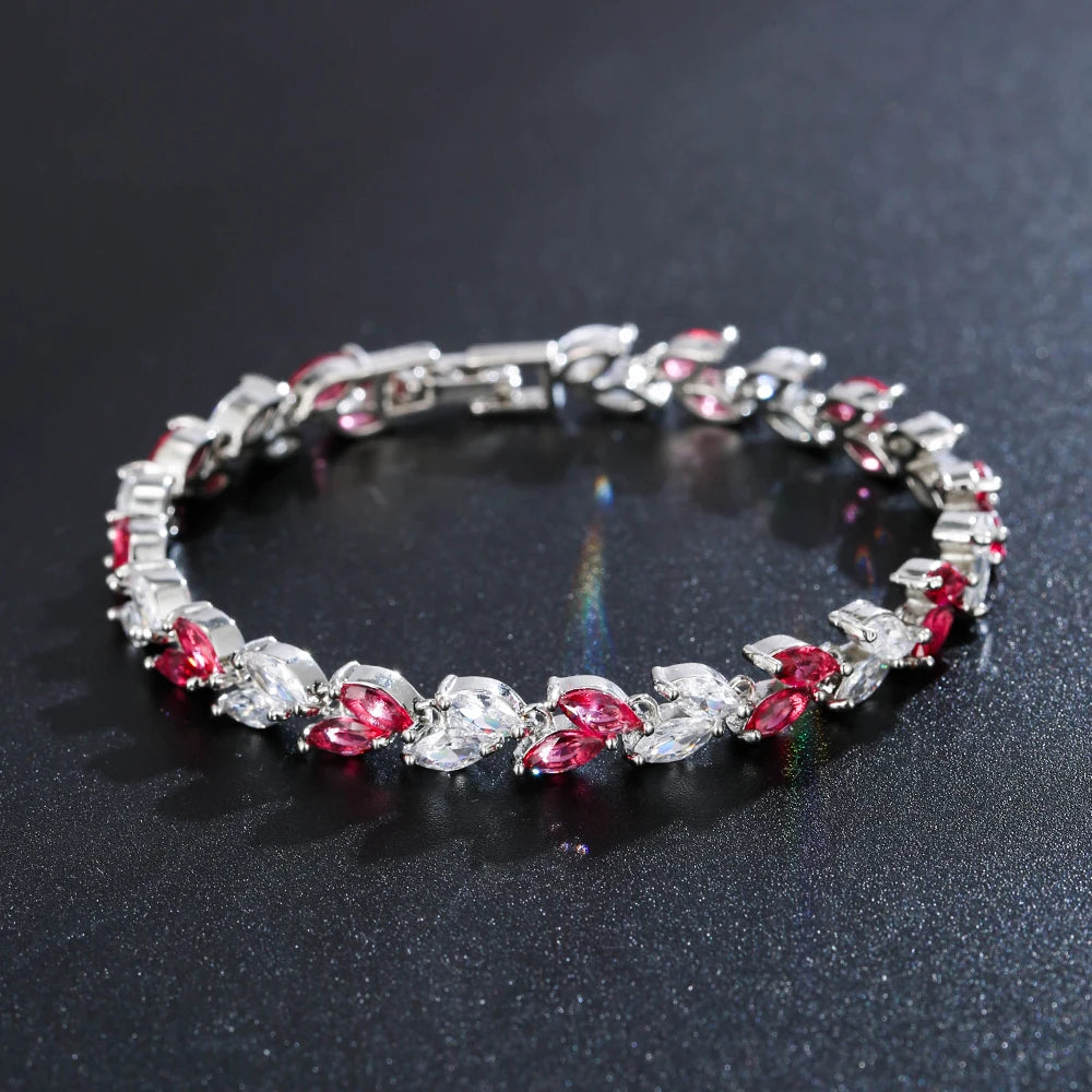 Trendy Leaf Charm Cubic Zirconia Bracelet & Bangles for Bride Bracelets Jewelry Sliver Color Clear CZ Crystal Bangles for Women