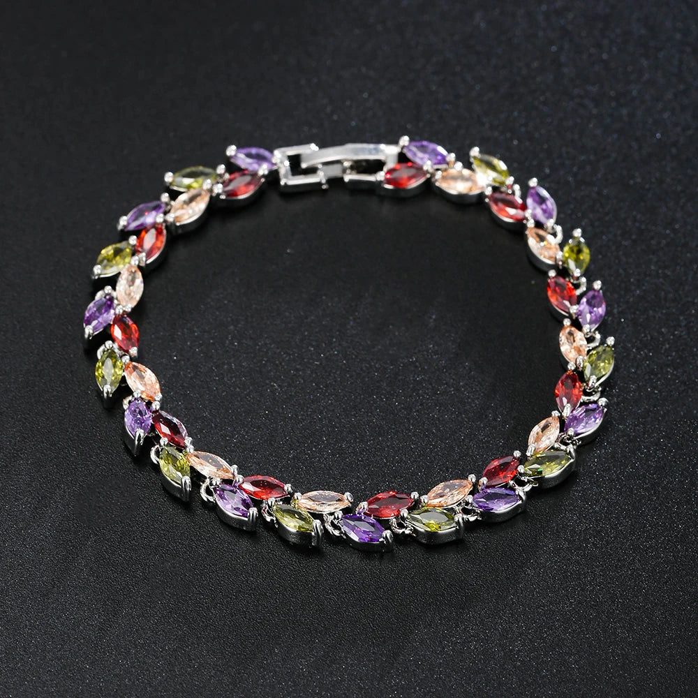 Trendy Leaf Charm Cubic Zirconia Bracelet & Bangles for Bride Bracelets Jewelry Sliver Color Clear CZ Crystal Bangles for Women