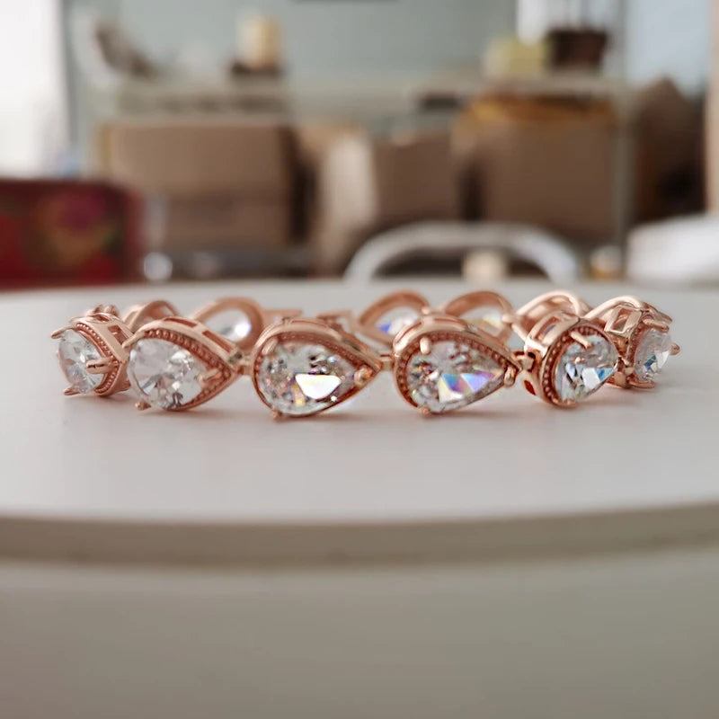 Trendy Leaf Charm Cubic Zirconia Bracelet & Bangles for Bride Bracelets Jewelry Sliver Color Clear CZ Crystal Bangles for Women
