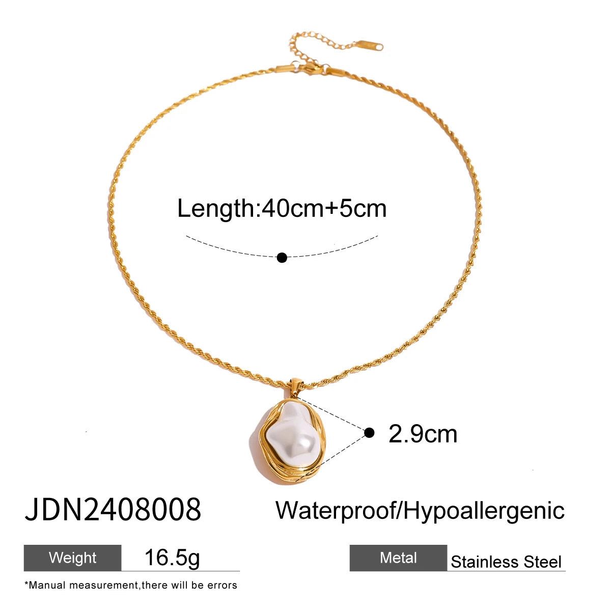 Imitation Pearl Chain Necklace Stainless Steel Jewellery