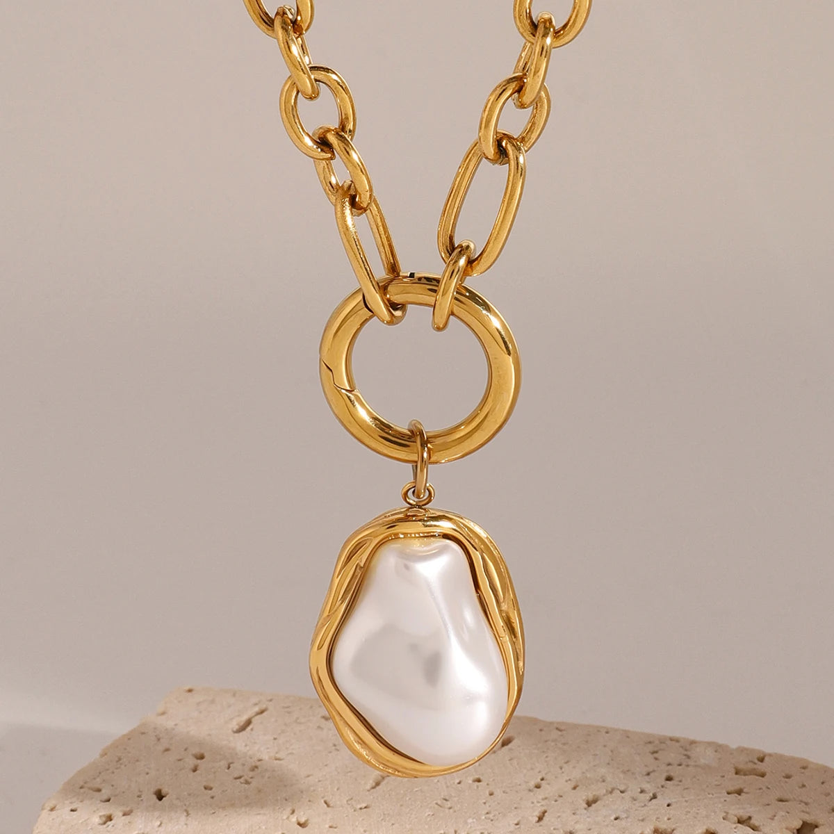 Imitation Pearl Chain Necklace Stainless Steel Jewellery