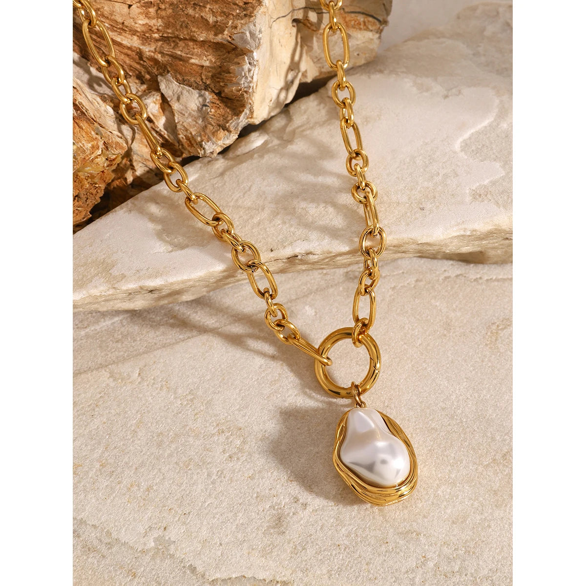 Imitation Pearl Chain Necklace Stainless Steel Jewellery
