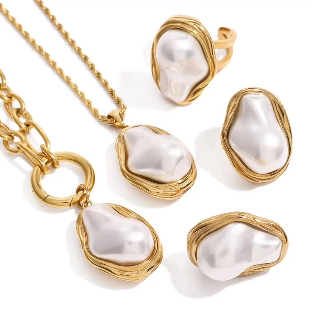 Imitation Pearl Chain Necklace Stainless Steel Jewellery