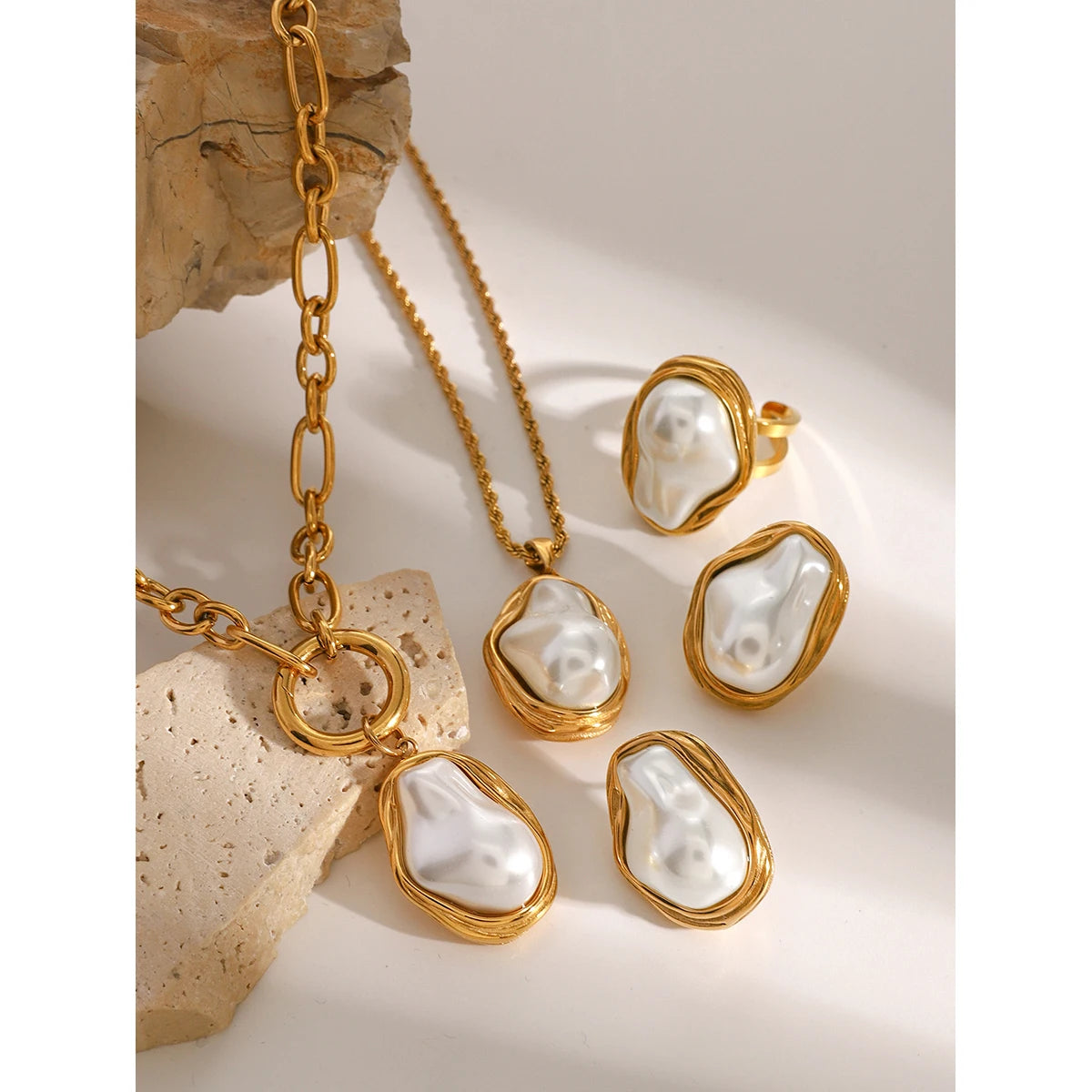 Imitation Pearl Chain Necklace Stainless Steel Jewellery