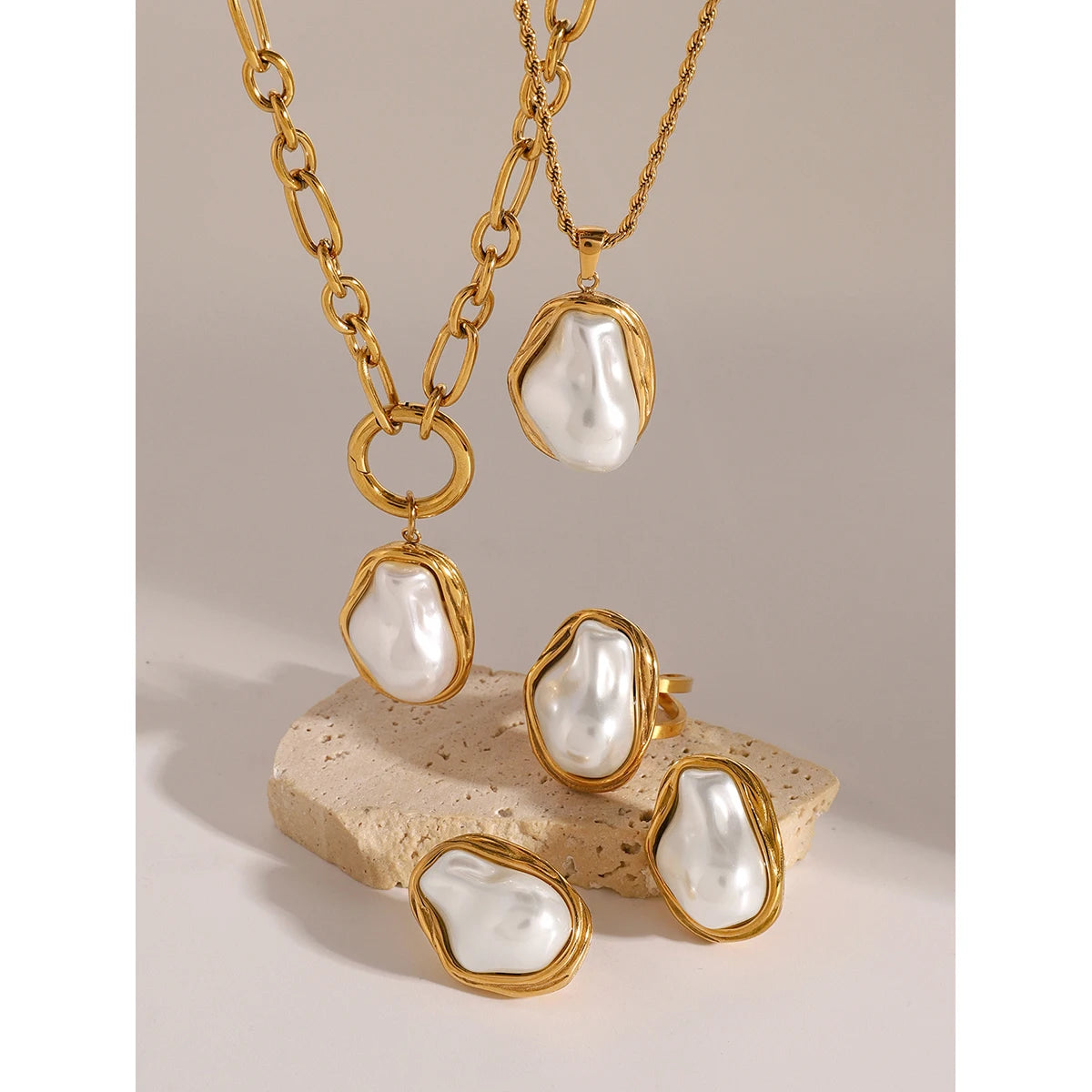 Imitation Pearl Chain Necklace Stainless Steel Jewellery