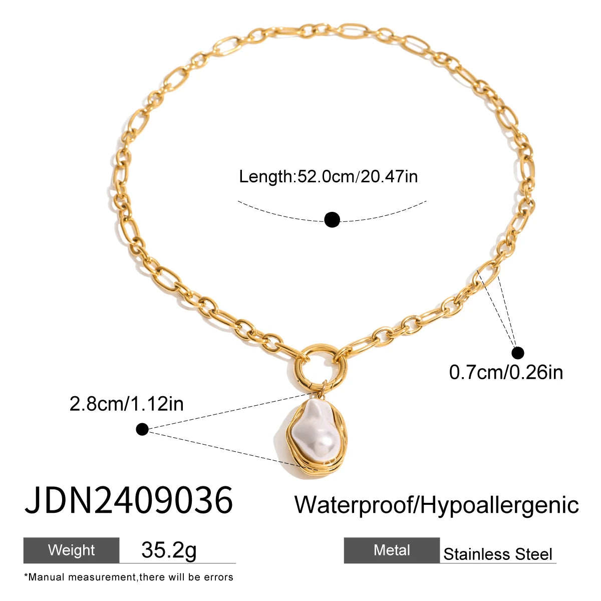 Imitation Pearl Chain Necklace Stainless Steel Jewellery