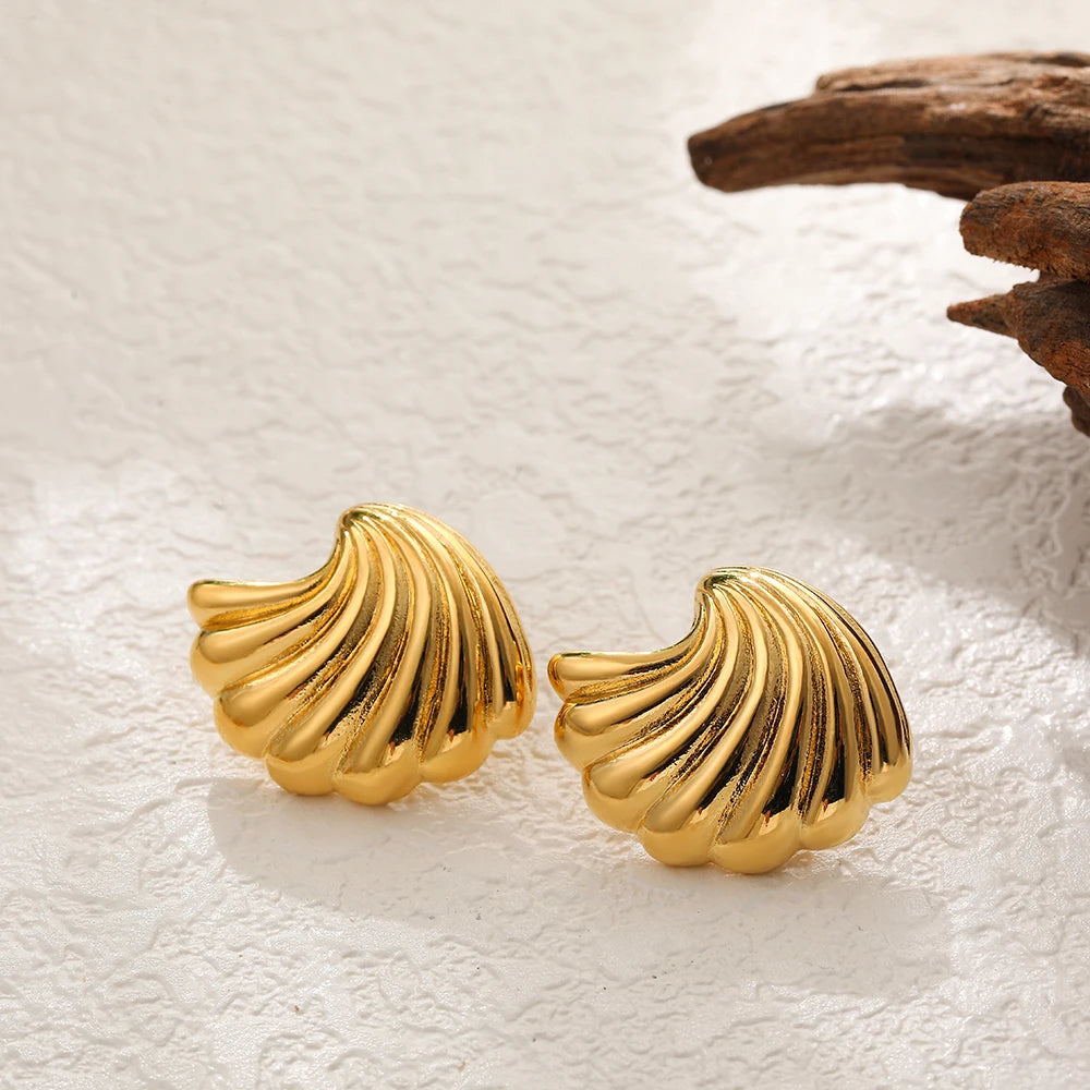 Stainless Steel Gold Plated Beach Shell Earrings