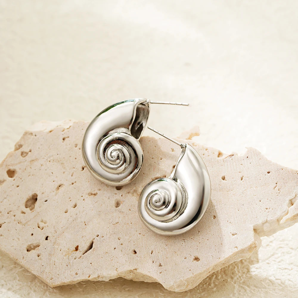 Stainless Steel Gold Plated Beach Shell Earrings