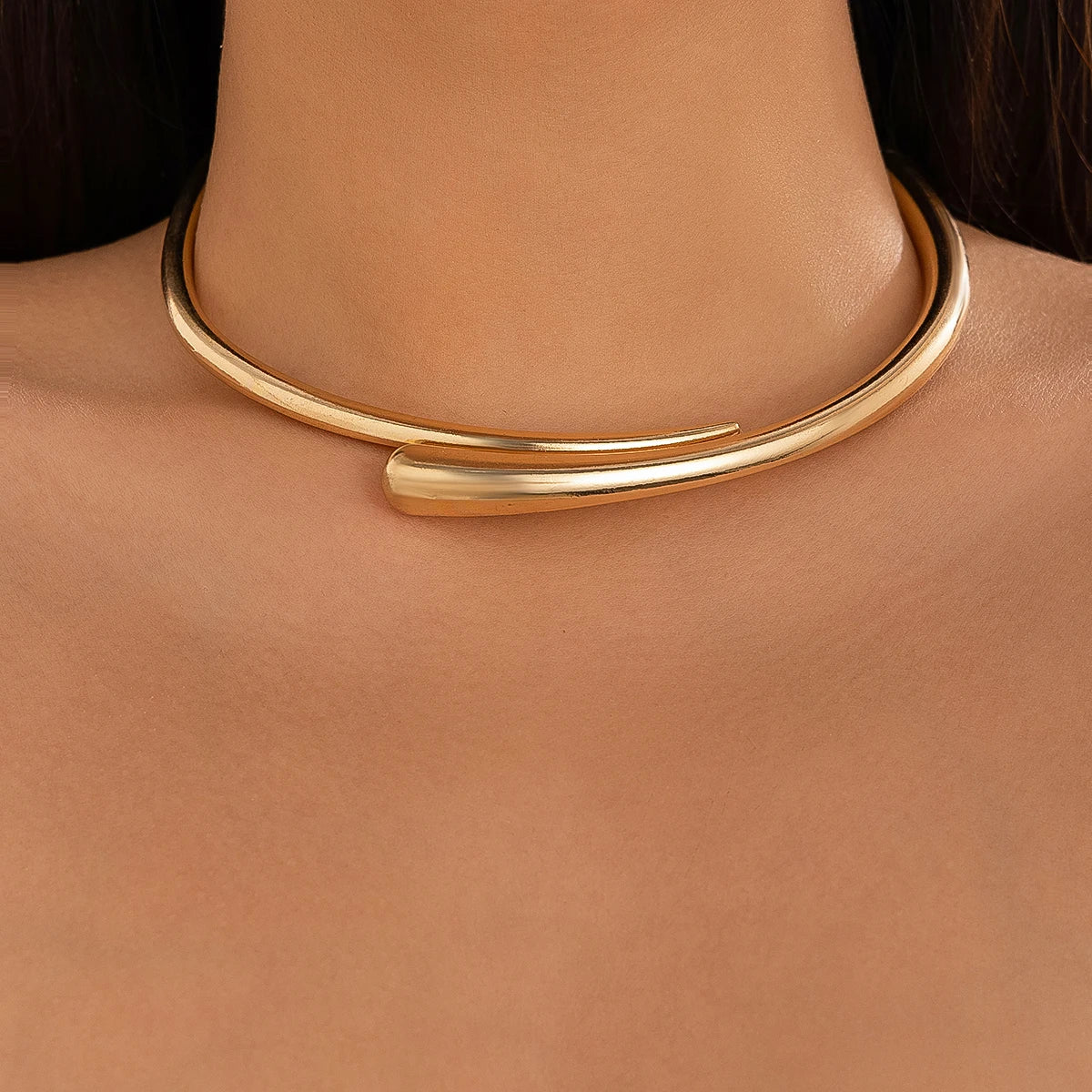 Water Drop Torques Choker Necklace, Open Cuff Bangle with Adjustable Ring