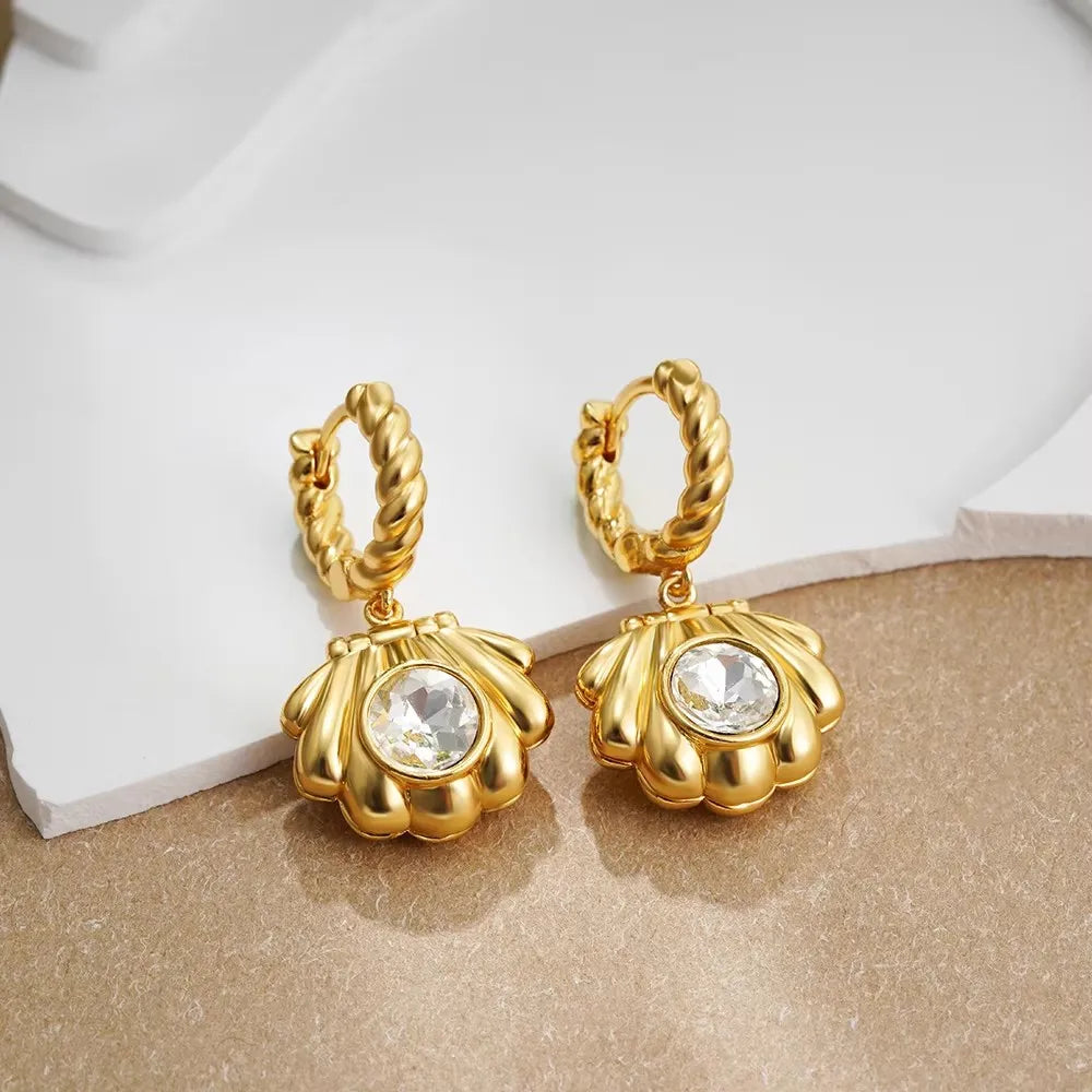 Stainless Steel Gold Plated Beach Shell Earrings