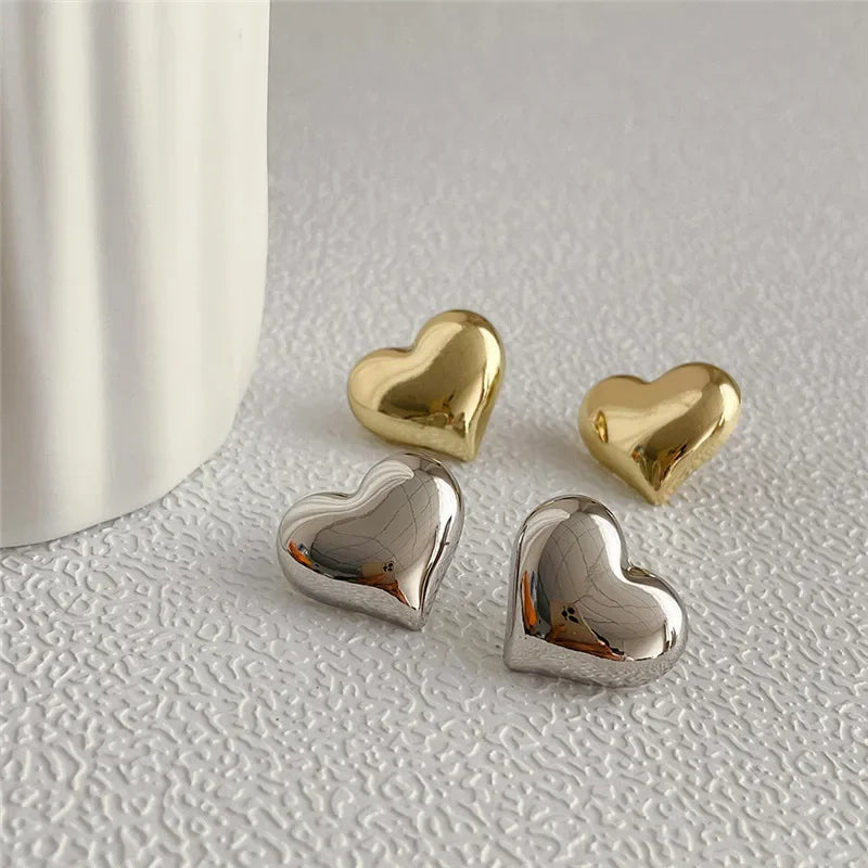 Gold & Silver Love Heart Shaped Stud Earrings