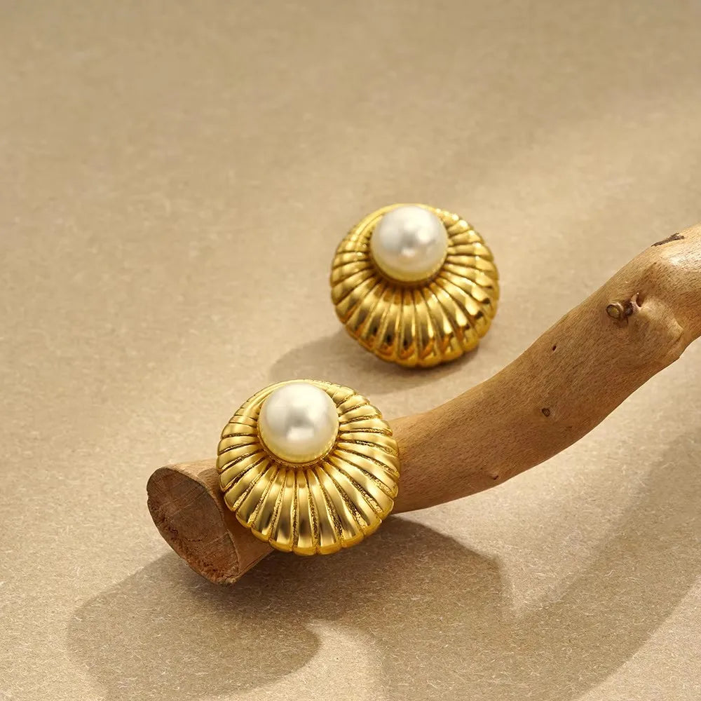Stainless Steel Gold Plated Beach Shell Earrings