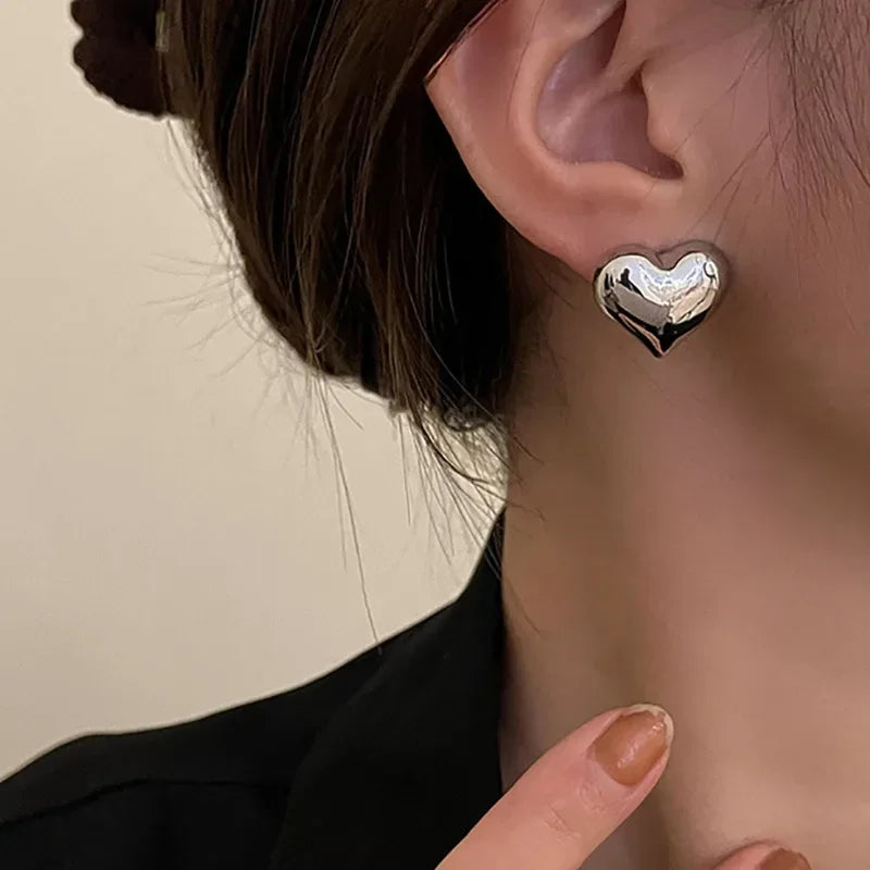Gold & Silver Love Heart Shaped Stud Earrings