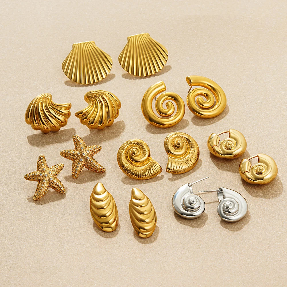 Stainless Steel Gold Plated Beach Shell Earrings
