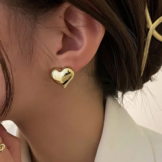 Gold & Silver Love Heart Shaped Stud Earrings