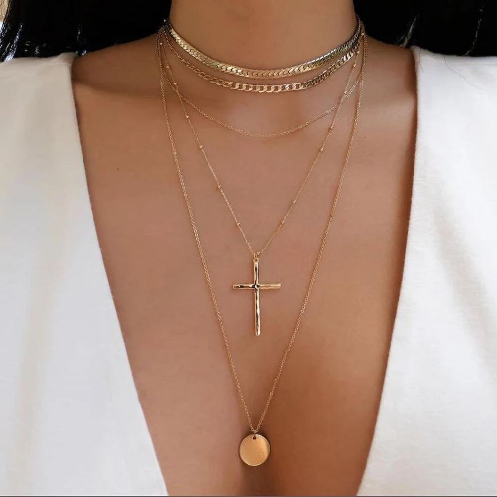 Boho Multi-Layer Crystal Pendant Necklace Sets