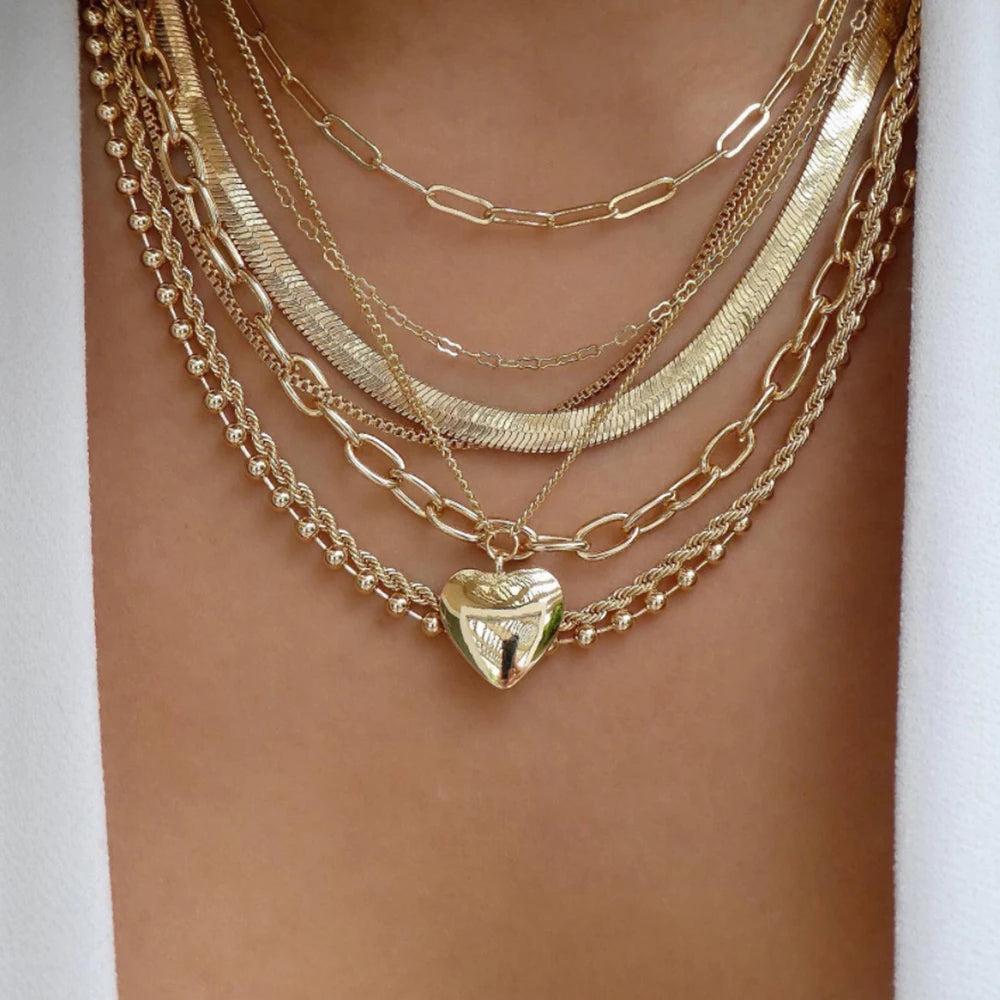 Boho Multi-Layer Crystal Pendant Necklace Sets