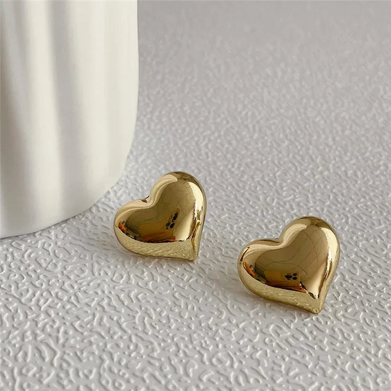 Gold & Silver Love Heart Shaped Stud Earrings