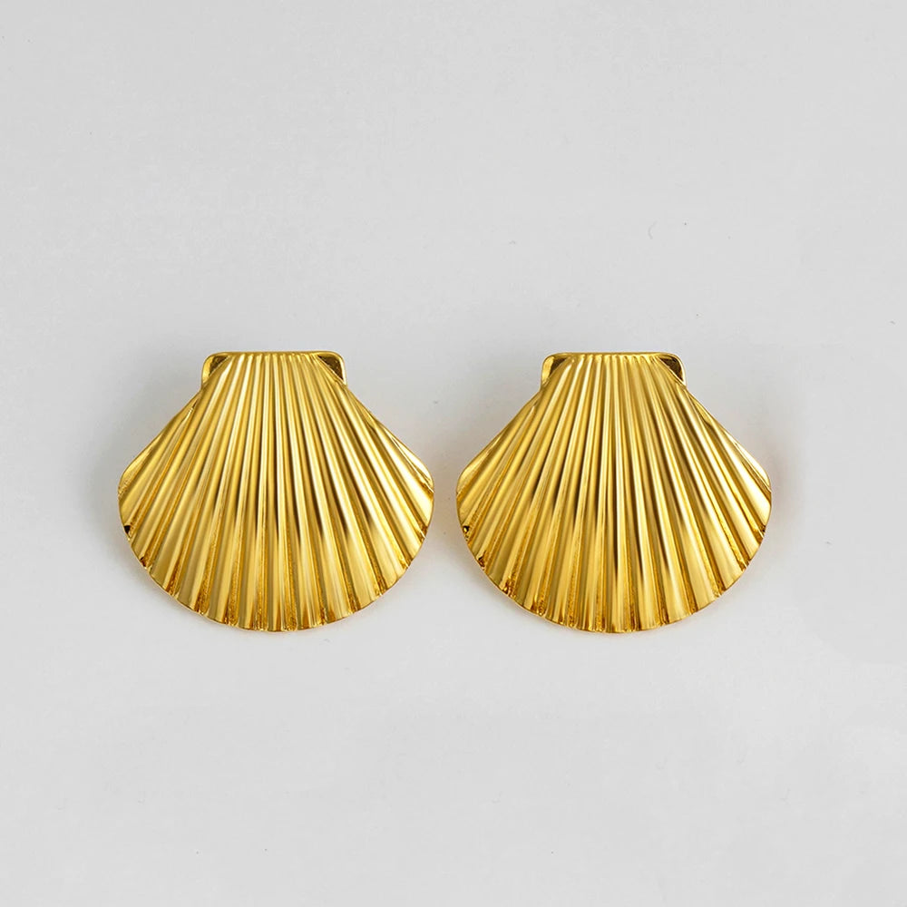 Stainless Steel Gold Plated Beach Shell Earrings