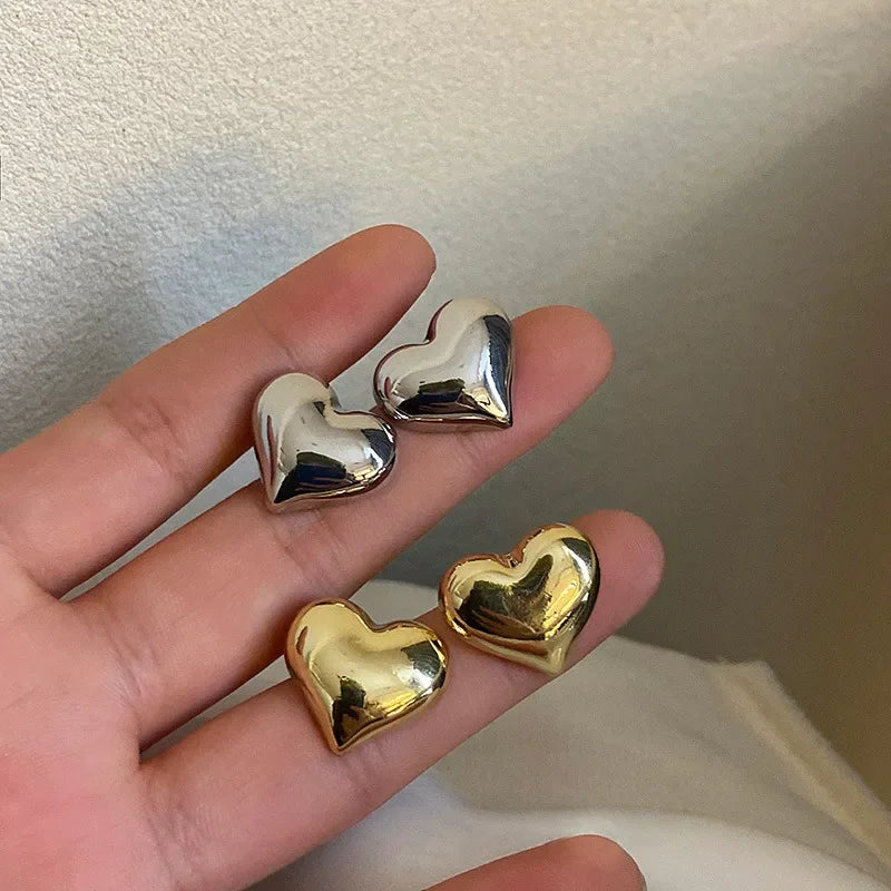 Gold & Silver Love Heart Shaped Stud Earrings