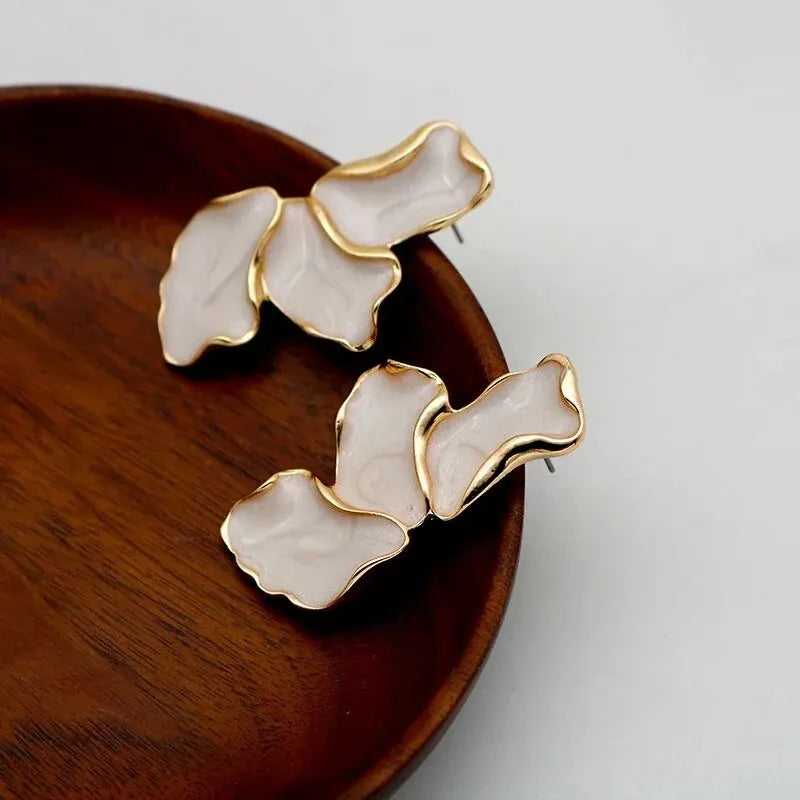 Cream Flower Petal Design Statement Earrings