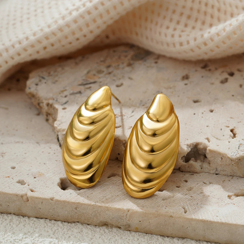 Stainless Steel Gold Plated Beach Shell Earrings