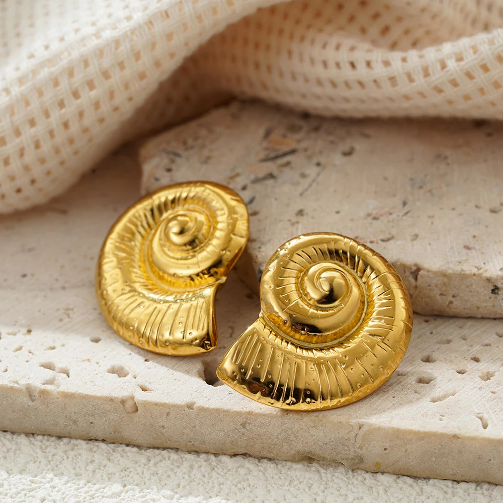 Stainless Steel Gold Plated Beach Shell Earrings