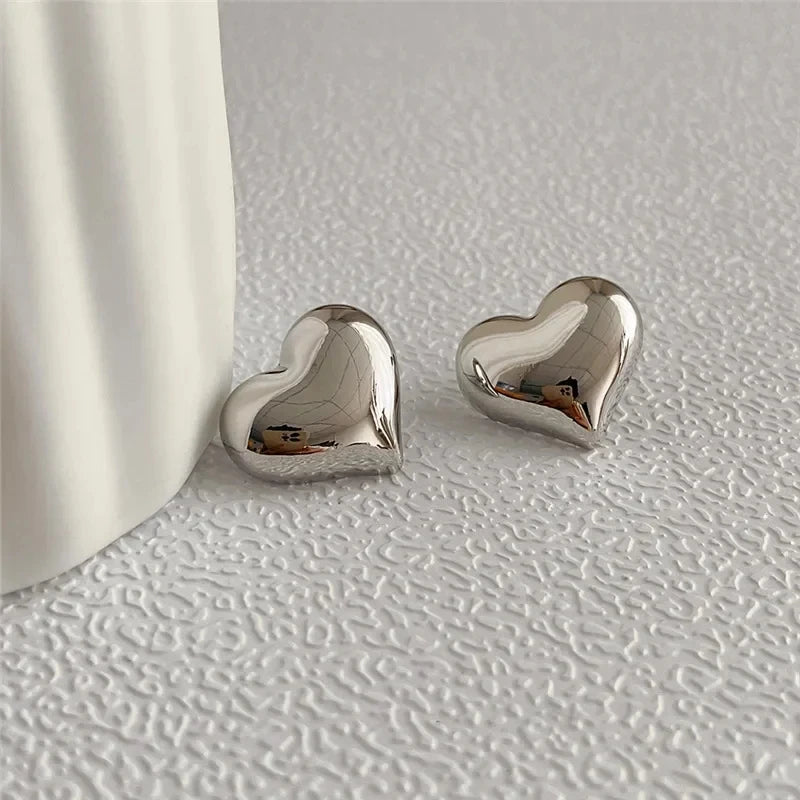 Gold & Silver Love Heart Shaped Stud Earrings