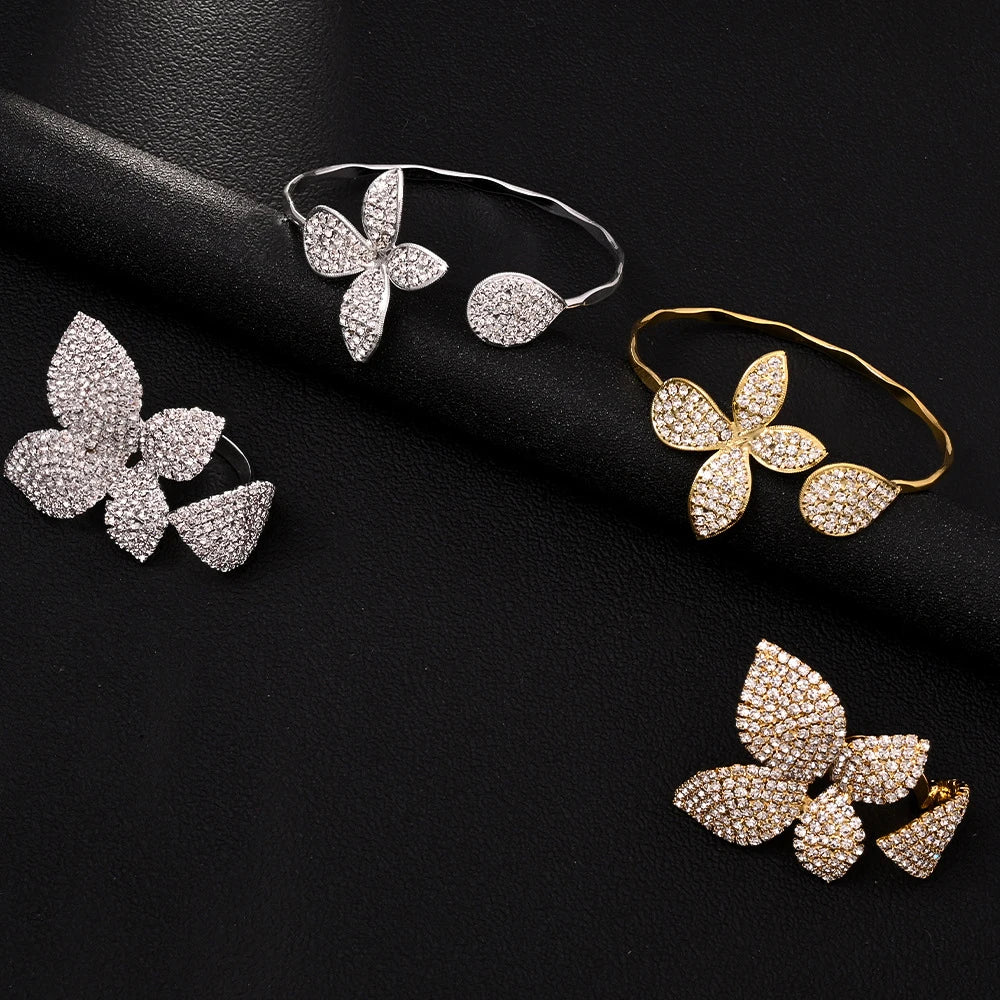 Floral Rhinestone Bracelet and Rings
