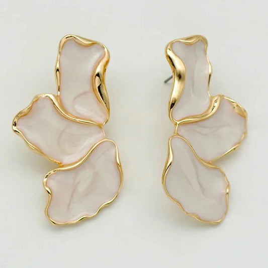 Cream Flower Petal Design Statement Earrings