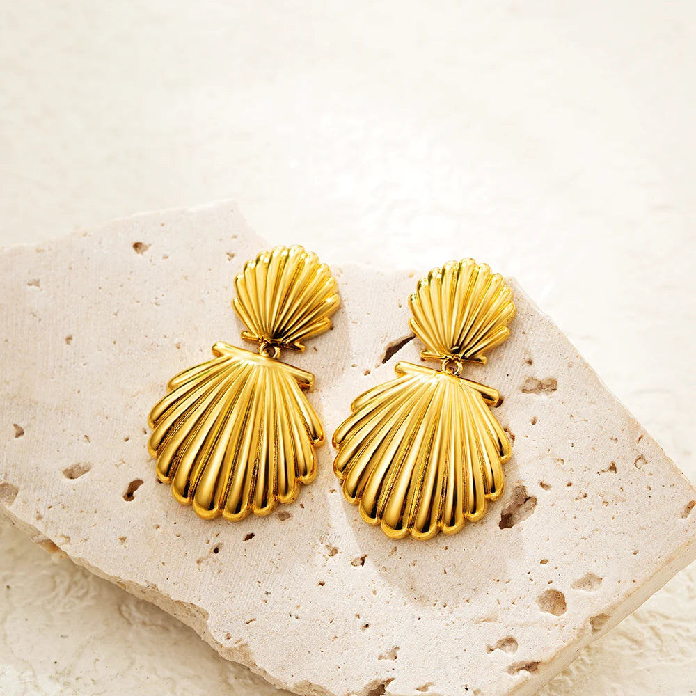 Stainless Steel Gold Plated Beach Shell Earrings