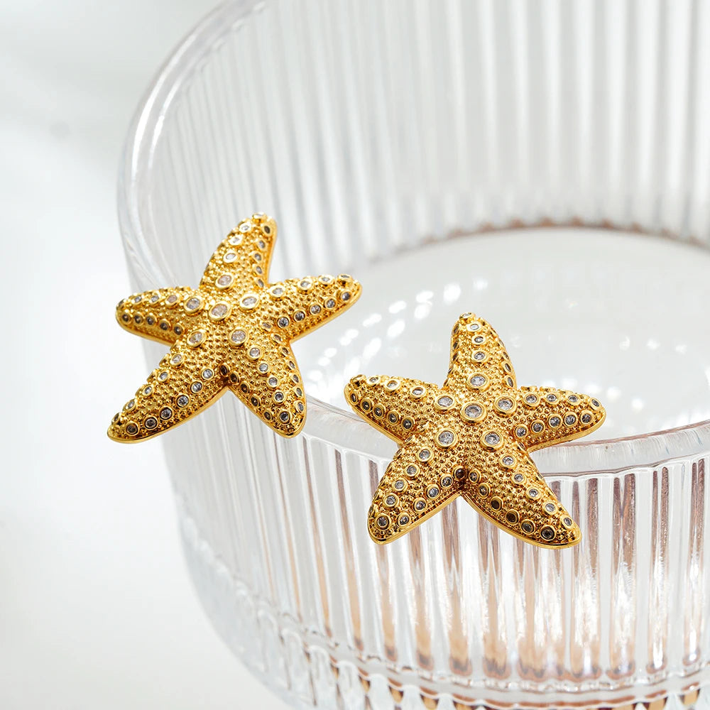 Stainless Steel Gold Plated Beach Shell Earrings