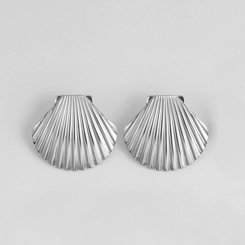Stainless Steel Gold Plated Beach Shell Earrings