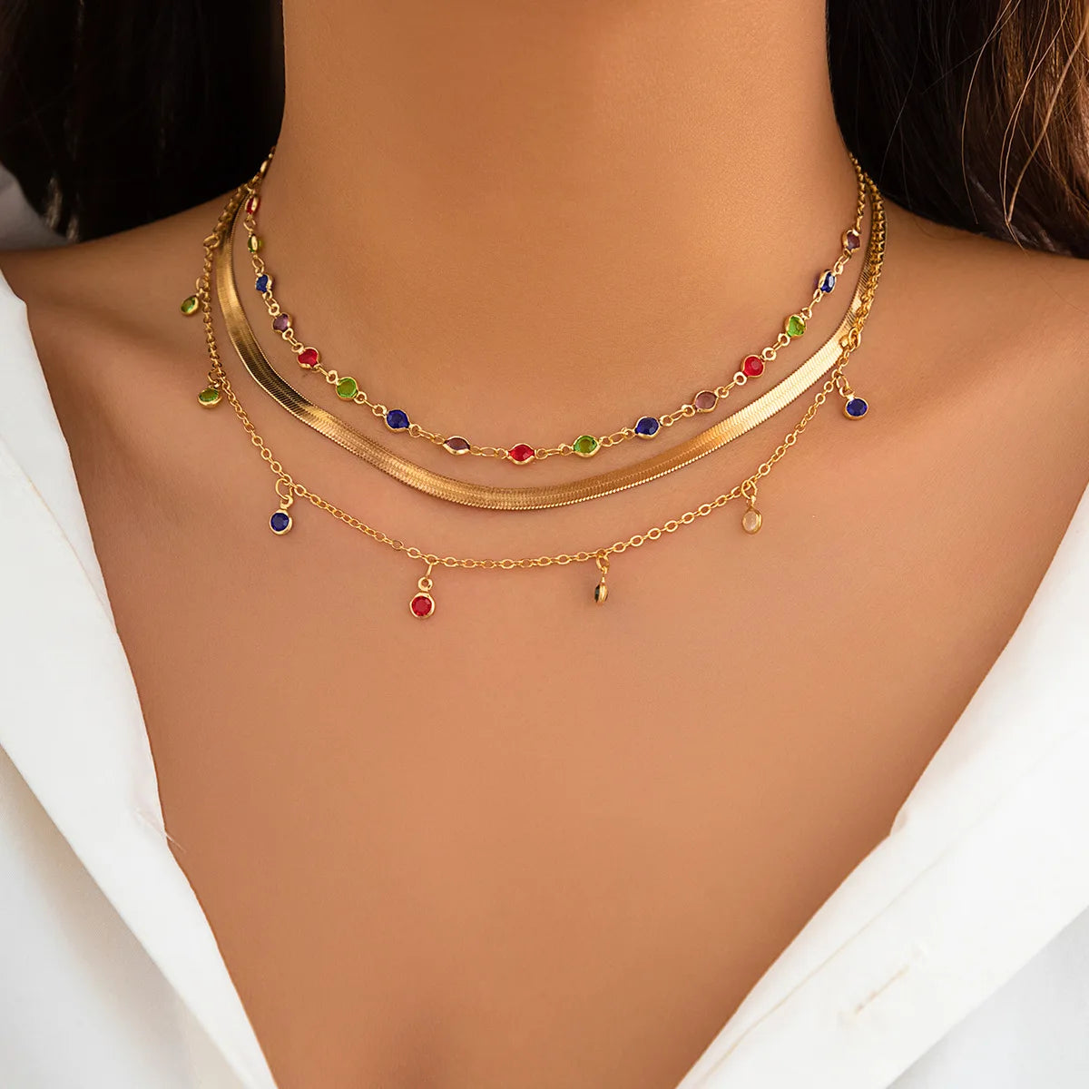 Boho Multi-Layer Crystal Pendant Necklace Sets