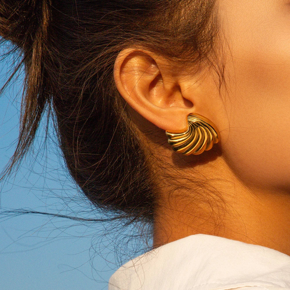 Stainless Steel Gold Plated Beach Shell Earrings