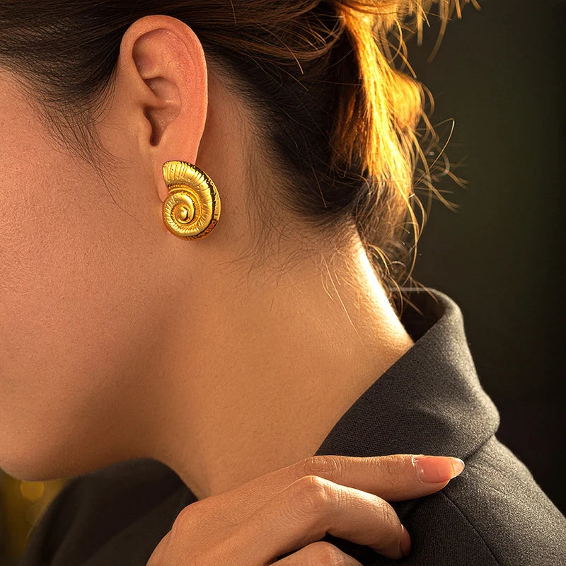 Stainless Steel Gold Plated Beach Shell Earrings
