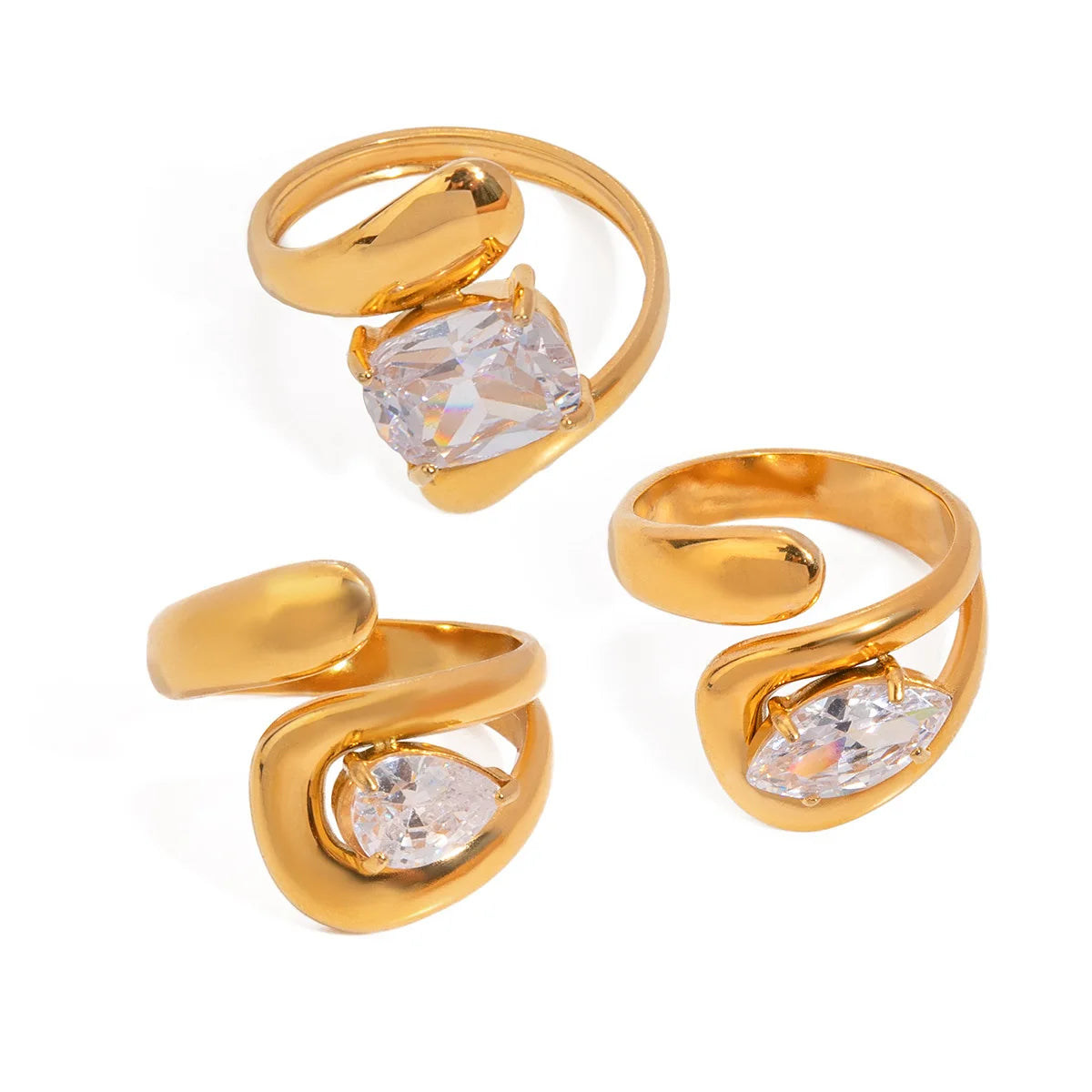 Stainless Steel 18K Gold Plated Zircon Rings