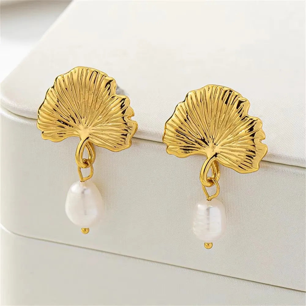 Stainless Steel Gold Plated Beach Shell Earrings