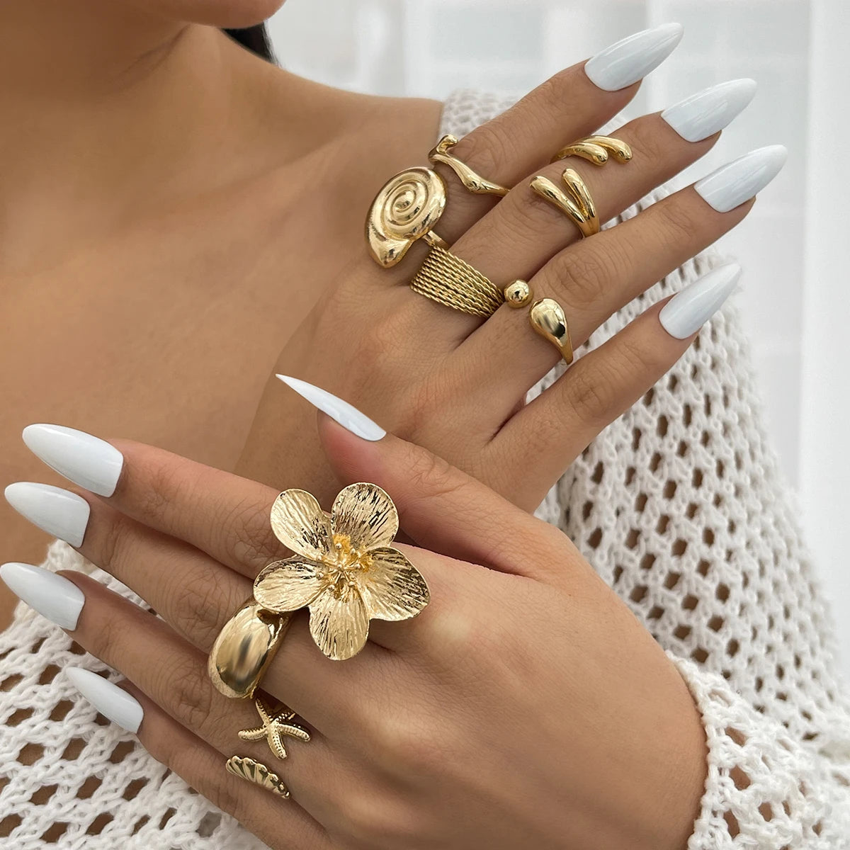 8Pcs Geometric Set of Adjustable Rings