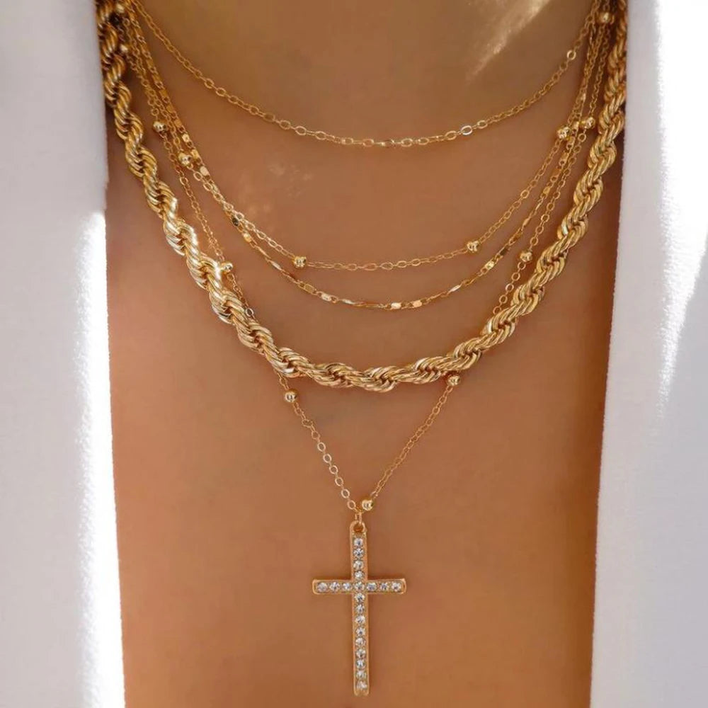 Boho Multi-Layer Crystal Pendant Necklace Sets