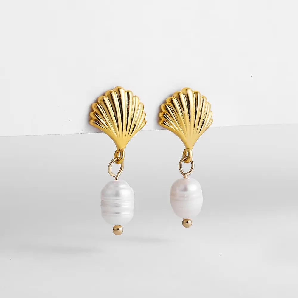 Stainless Steel Gold Plated Beach Shell Earrings