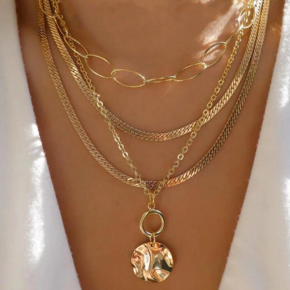 Boho Multi-Layer Crystal Pendant Necklace Sets