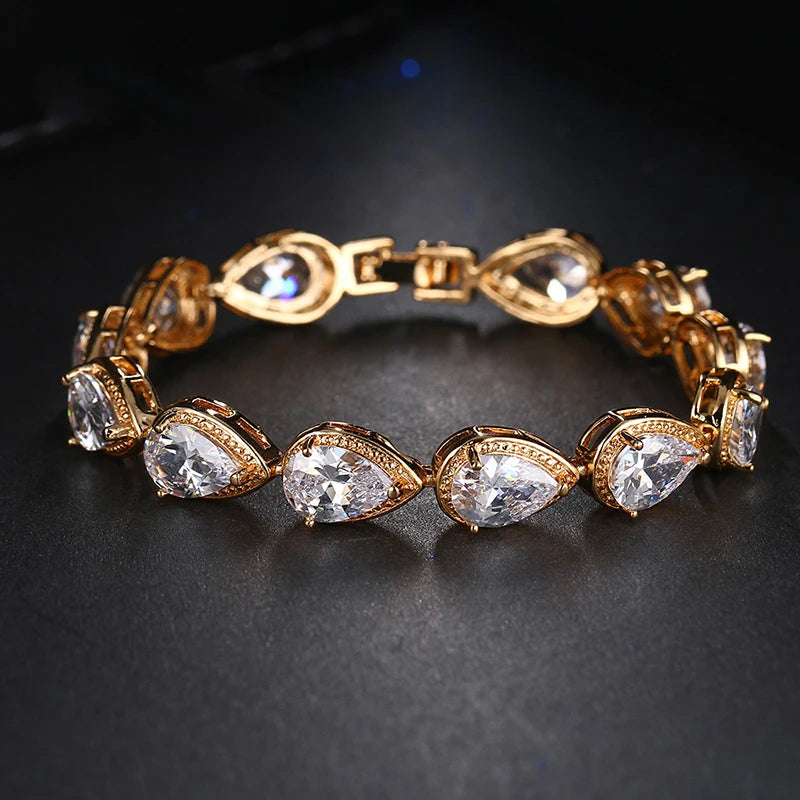 Trendy Leaf Charm Cubic Zirconia Bracelet & Bangles for Bride Bracelets Jewelry Sliver Color Clear CZ Crystal Bangles for Women